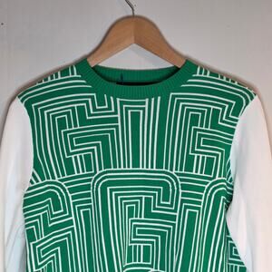 New Womens Sm Geometric Print Gabrielle Union Green & White Knit Top Shirt